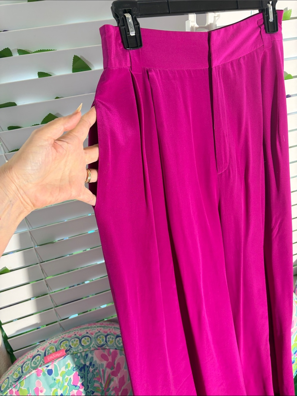 Ellen Tracy Silk Fuchsia Wide Leg Pants - Picture 2 of 7